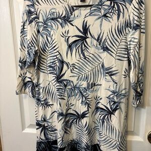 J. Jill Cream Top with Blue Palm Print
